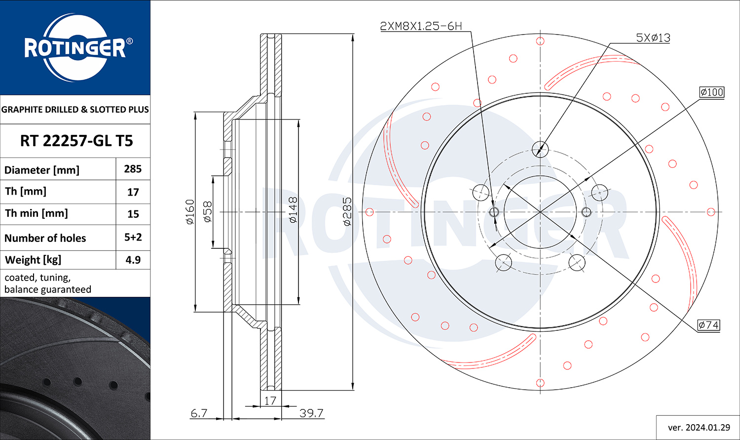 ROTINGER Féktárcsa, mind RT22257-GLT5_ROT